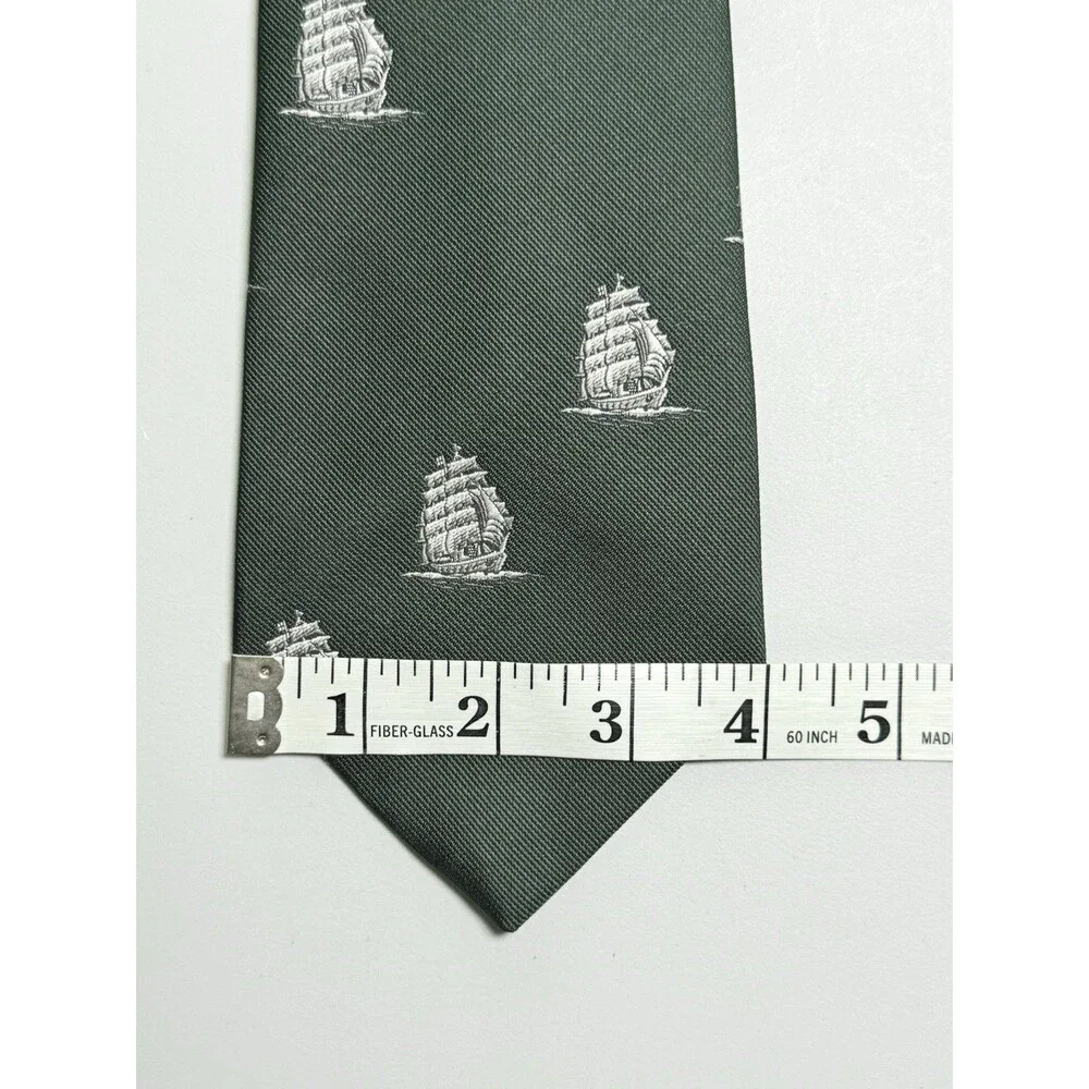 Vintage Trimingham's Bermuda Neck Tie Dark Green Tall Ships Race Nautical